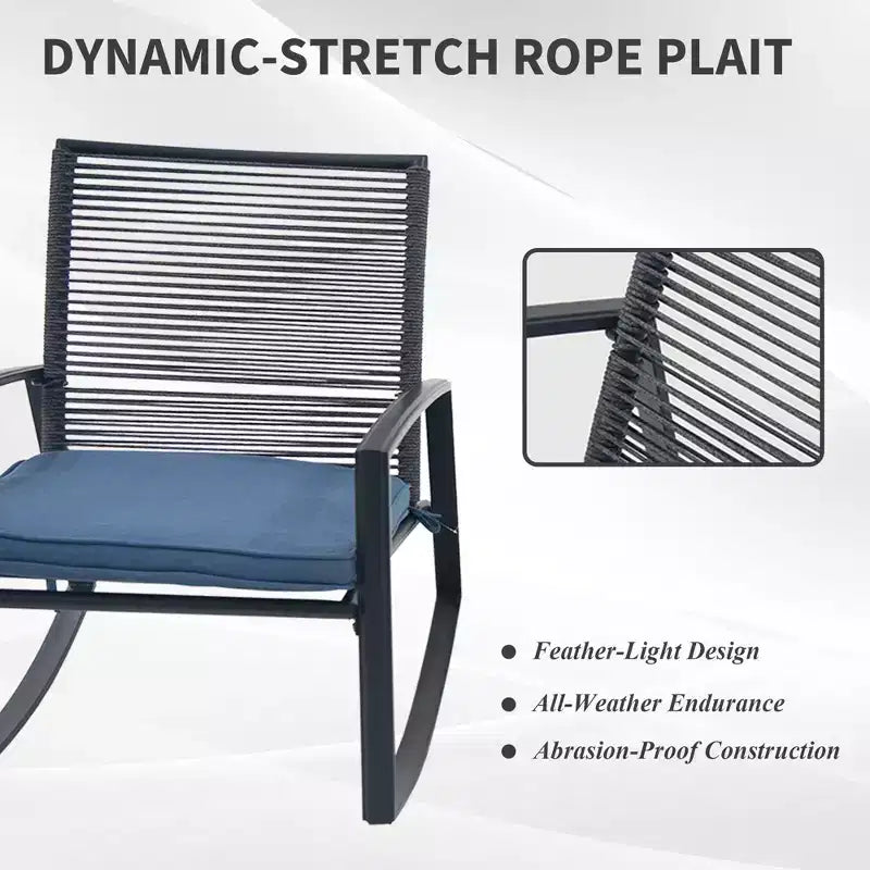 Clihome 2-Piece Outdoor Rocking Bistro Set, Metal Conversation Set with Cushions, All-Weather Patio Balcony Porch Furniture