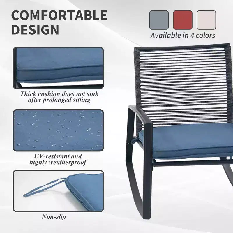 Clihome 2-Piece Outdoor Rocking Bistro Set, Metal Conversation Set with Cushions, All-Weather Patio Balcony Porch Furniture