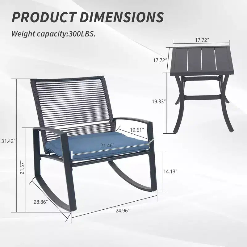 Clihome 2-Piece Outdoor Rocking Bistro Set, Metal Conversation Set with Cushions, All-Weather Patio Balcony Porch Furniture