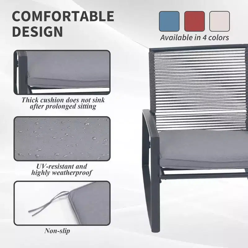 Clihome 2-Piece Outdoor Rocking Bistro Set, Metal Conversation Set with Cushions, All-Weather Patio Balcony Porch Furniture