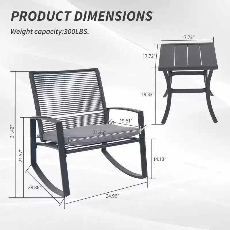 Clihome 2-Piece Outdoor Rocking Bistro Set, Metal Conversation Set with Cushions, All-Weather Patio Balcony Porch Furniture