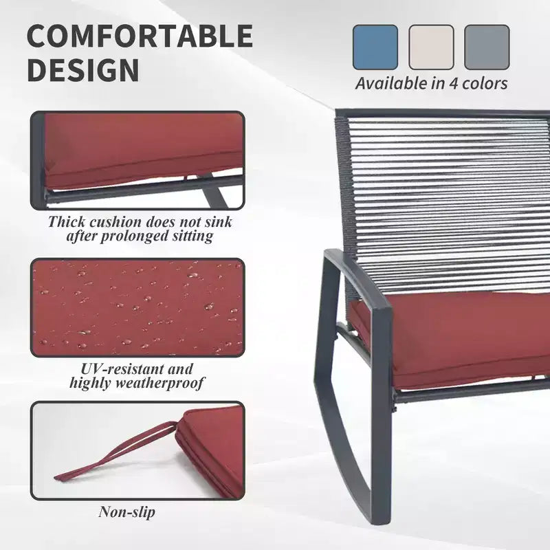 Clihome 2-Piece Outdoor Rocking Bistro Set, Metal Conversation Set with Cushions, All-Weather Patio Balcony Porch Furniture