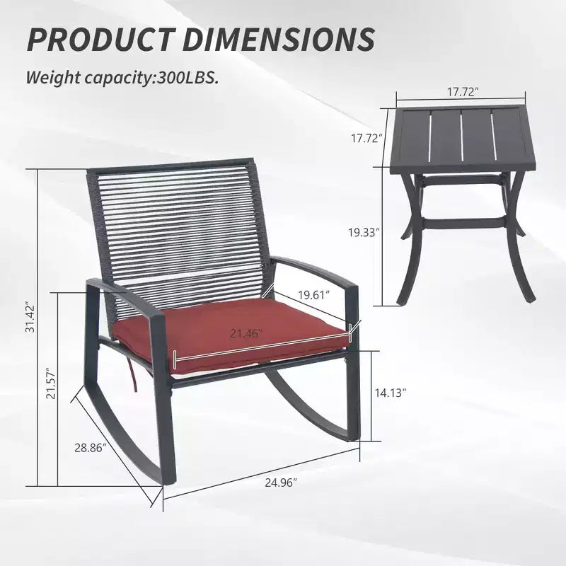 Clihome 2-Piece Outdoor Rocking Bistro Set, Metal Conversation Set with Cushions, All-Weather Patio Balcony Porch Furniture