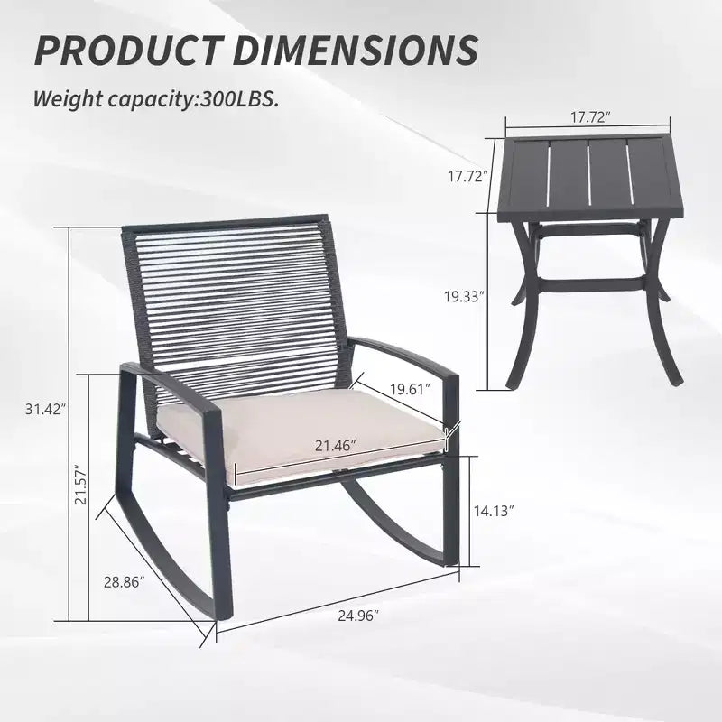 Clihome 2-Piece Outdoor Rocking Bistro Set, Metal Conversation Set with Cushions, All-Weather Patio Balcony Porch Furniture