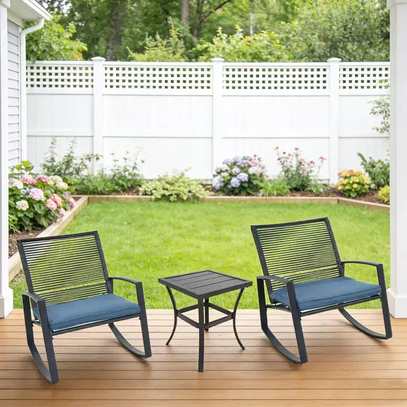 Clihome 2-Piece Outdoor Rocking Bistro Set, Metal Conversation Set with Cushions, All-Weather Patio Balcony Porch Furniture