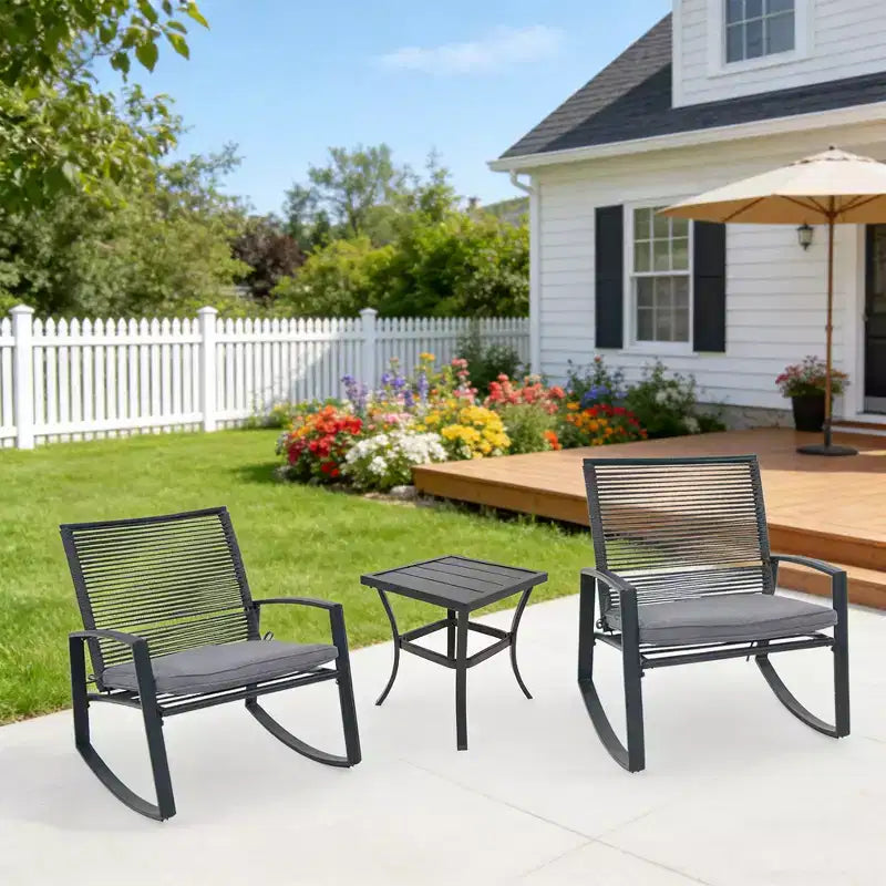 Clihome 2-Piece Outdoor Rocking Bistro Set, Metal Conversation Set with Cushions, All-Weather Patio Balcony Porch Furniture