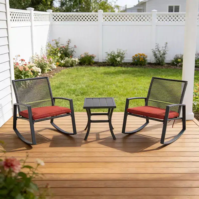Clihome 2-Piece Outdoor Rocking Bistro Set, Metal Conversation Set with Cushions, All-Weather Patio Balcony Porch Furniture