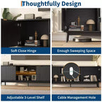 Modern Black TV Stand  Adjustable Shelf & 2-Door Storage Cabinet, Entertainment Center for Living Room or Bedroom