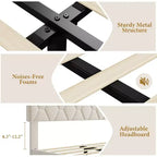 Upholstered Platform Bed  Adjustable Headboard, Wooden Slats, No Box Spring Needed, Choose Size & Color