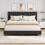 Upholstered Platform Bed  Adjustable Headboard, Wooden Slats, No Box Spring Needed, Choose Size & Color