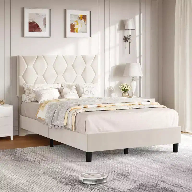 Upholstered Platform Bed  Adjustable Headboard, Wooden Slats, No Box Spring Needed, Choose Size & Color