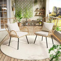 Set of 2 Boho Rattan Chair,AllWeather Wicker Patio Chairs with Thick Cushions & Pillows for Poolside,Patio,Balcony,Porch,Backyard&Indoor Living Room