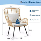 Set of 2 Boho Rattan Chair,AllWeather Wicker Patio Chairs with Thick Cushions & Pillows for Poolside,Patio,Balcony,Porch,Backyard&Indoor Living Room