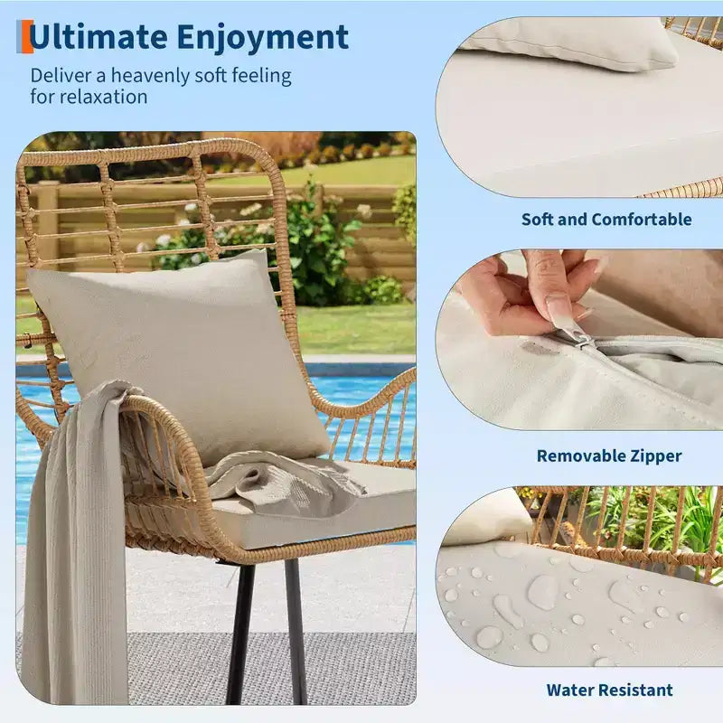 Set of 2 Boho Rattan Chair,AllWeather Wicker Patio Chairs with Thick Cushions & Pillows for Poolside,Patio,Balcony,Porch,Backyard&Indoor Living Room