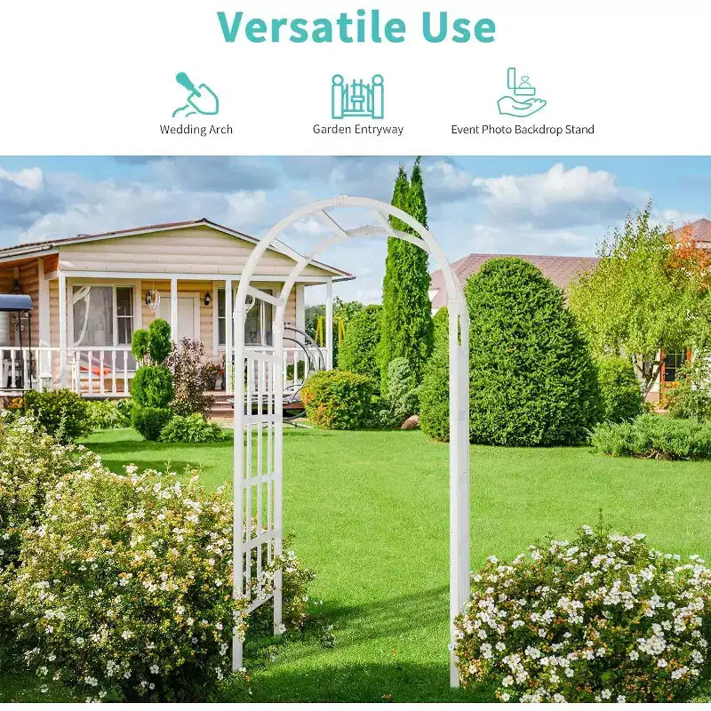 VINGLI Vinyl Garden Arbor, PVC Wedding Arch for Ceremony Party, Garden Trellis for Climbing Plants Outdoor, Arch Backdrop Stand
