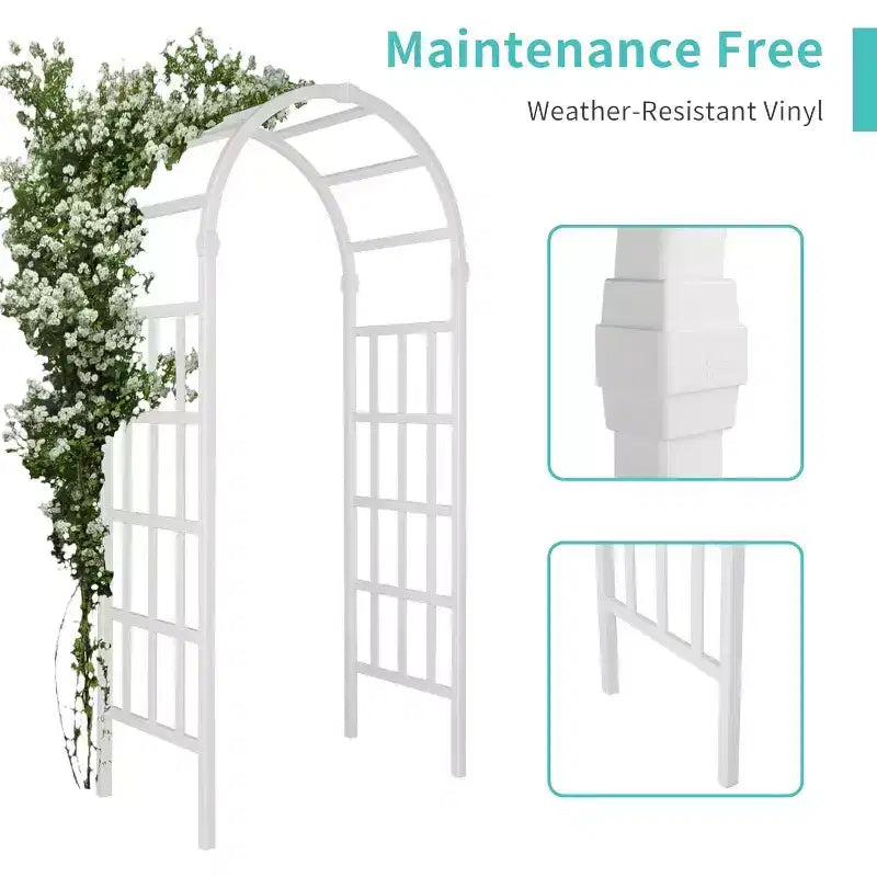 VINGLI Vinyl Garden Arbor, PVC Wedding Arch for Ceremony Party, Garden Trellis for Climbing Plants Outdoor, Arch Backdrop Stand
