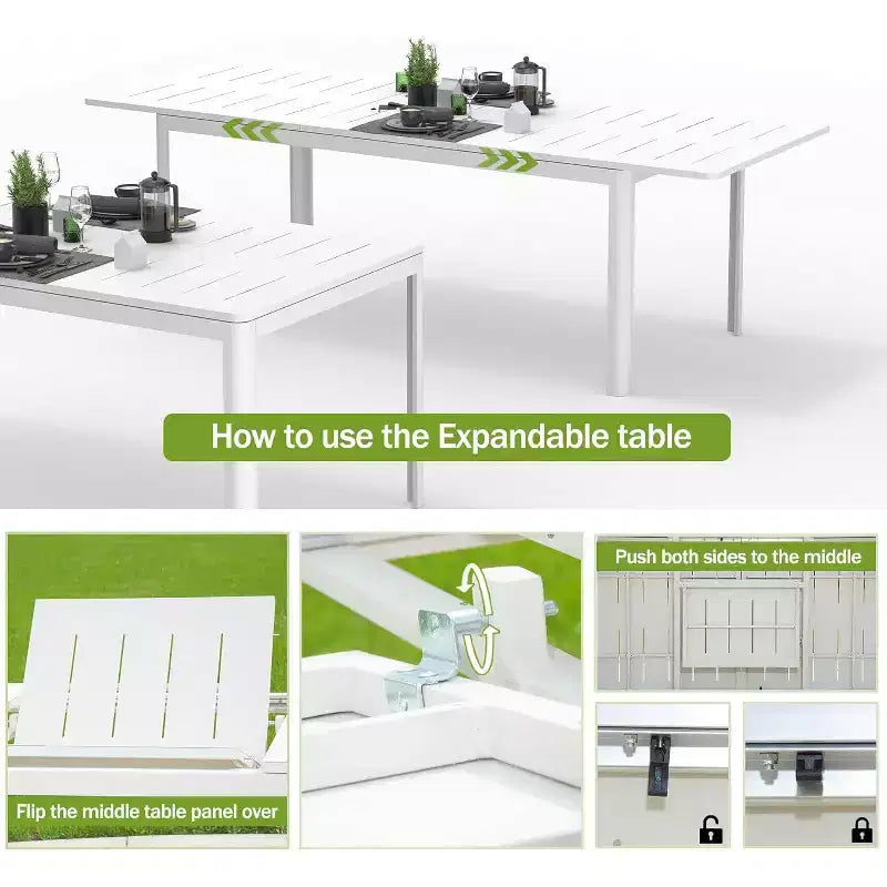 Clihome Aluminum Metal Expandable Patio Dining Table