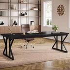 Lantine 78.74-Inch Large Executive Desk, Industrial Home Office Computer Desk, Simple Long Writing Study Table Business Furniture (Black)