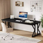 Lantine 78.74-Inch Large Executive Desk, Industrial Home Office Computer Desk, Simple Long Writing Study Table Business Furniture (Black)