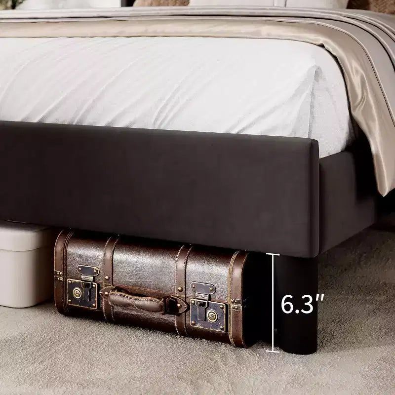 Full Size Velvet Upholstered Platform Bed Frame with Vertical Channel Tufted Wingback Headboard, No Box Spring Needed, Easy Assembly