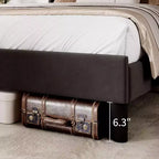 Full Size Velvet Upholstered Platform Bed Frame with Vertical Channel Tufted Wingback Headboard, No Box Spring Needed, Easy Assembly