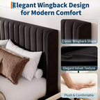 Full Size Velvet Upholstered Platform Bed Frame with Vertical Channel Tufted Wingback Headboard, No Box Spring Needed, Easy Assembly
