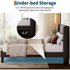 Full Size Velvet Upholstered Platform Bed Frame with Vertical Channel Tufted Wingback Headboard, No Box Spring Needed, Easy Assembly