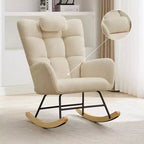 Nursery Rocking Chair, Teddy Upholstered Glider Rocking Chair with High Backrest, Armchair Reading Chair for Bedroom, Living Room, Without Ottoman