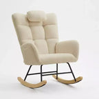 Nursery Rocking Chair, Teddy Upholstered Glider Rocking Chair with High Backrest, Armchair Reading Chair for Bedroom, Living Room, Without Ottoman