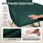 Nursery Rocking Chair, Teddy Upholstered Glider Rocking Chair with High Backrest, Armchair Reading Chair for Bedroom, Living Room, Without Ottoman