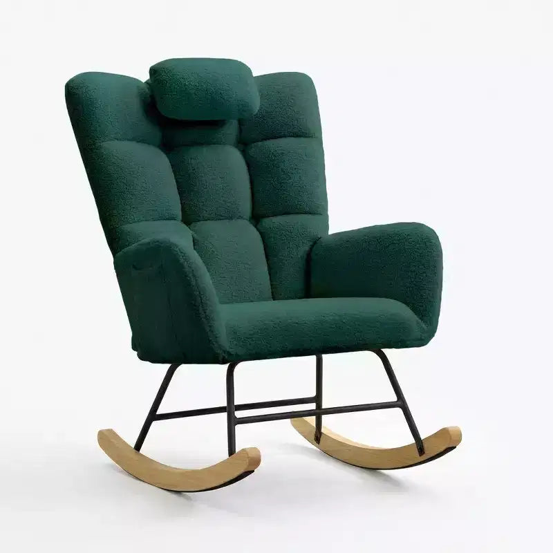 Nursery Rocking Chair, Teddy Upholstered Glider Rocking Chair with High Backrest, Armchair Reading Chair for Bedroom, Living Room, Without Ottoman