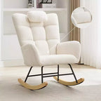 Nursery Rocking Chair, Teddy Upholstered Glider Rocking Chair with High Backrest, Armchair Reading Chair for Bedroom, Living Room, Without Ottoman