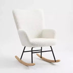 Nursery Rocking Chair, Teddy Upholstered Glider Rocking Chair with High Backrest, Armchair Reading Chair for Bedroom, Living Room, Without Ottoman