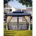 10*14FT Hard-Roof Gazebo, All Weather Conditions, Double-Roofed, Aluminum Frame, Suitable for Patios, Terraces, Backyards, Lawns, and Gardens
