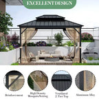 10*14FT Hard-Roof Gazebo, All Weather Conditions, Double-Roofed, Aluminum Frame, Suitable for Patios, Terraces, Backyards, Lawns, and Gardens