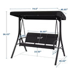 Outdoor Swing Chair with Adjustable Canopy, 3-Person Outdoor Patio SwingChair with Adjustable Tilt Shade, Porch Swing 3 Seater with Canopy