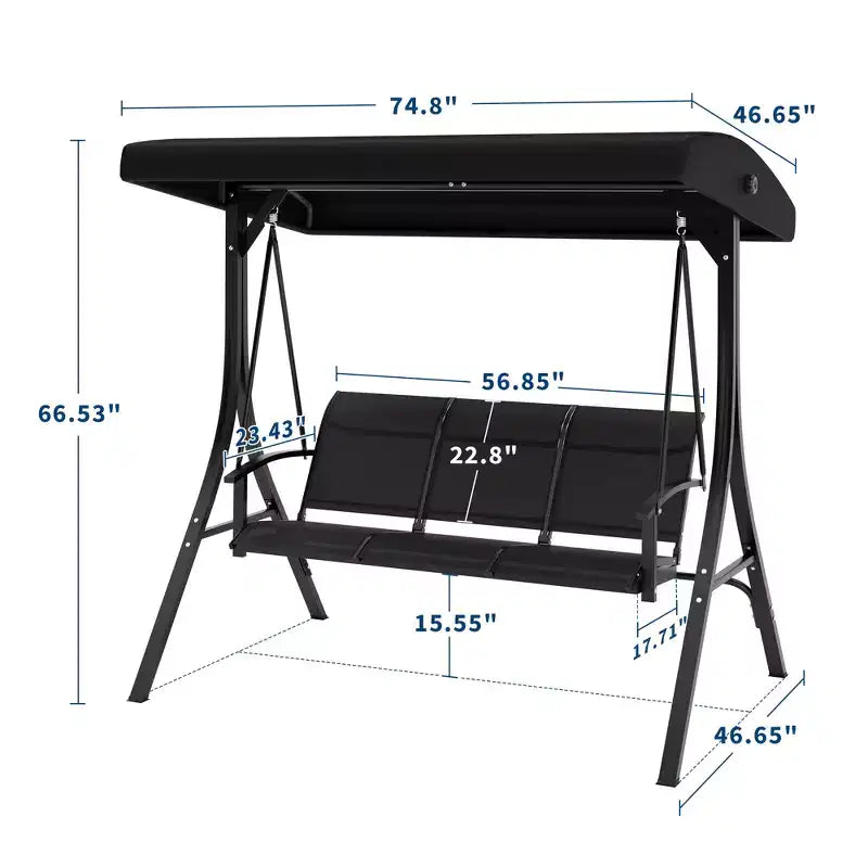 Outdoor Swing Chair with Adjustable Canopy, 3-Person Outdoor Patio SwingChair with Adjustable Tilt Shade, Porch Swing 3 Seater with Canopy