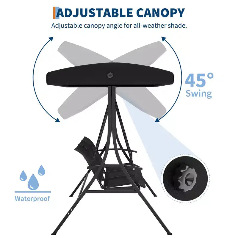 Outdoor Swing Chair with Adjustable Canopy, 3-Person Outdoor Patio SwingChair with Adjustable Tilt Shade, Porch Swing 3 Seater with Canopy