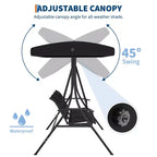 Outdoor Swing Chair with Adjustable Canopy, 3-Person Outdoor Patio SwingChair with Adjustable Tilt Shade, Porch Swing 3 Seater with Canopy