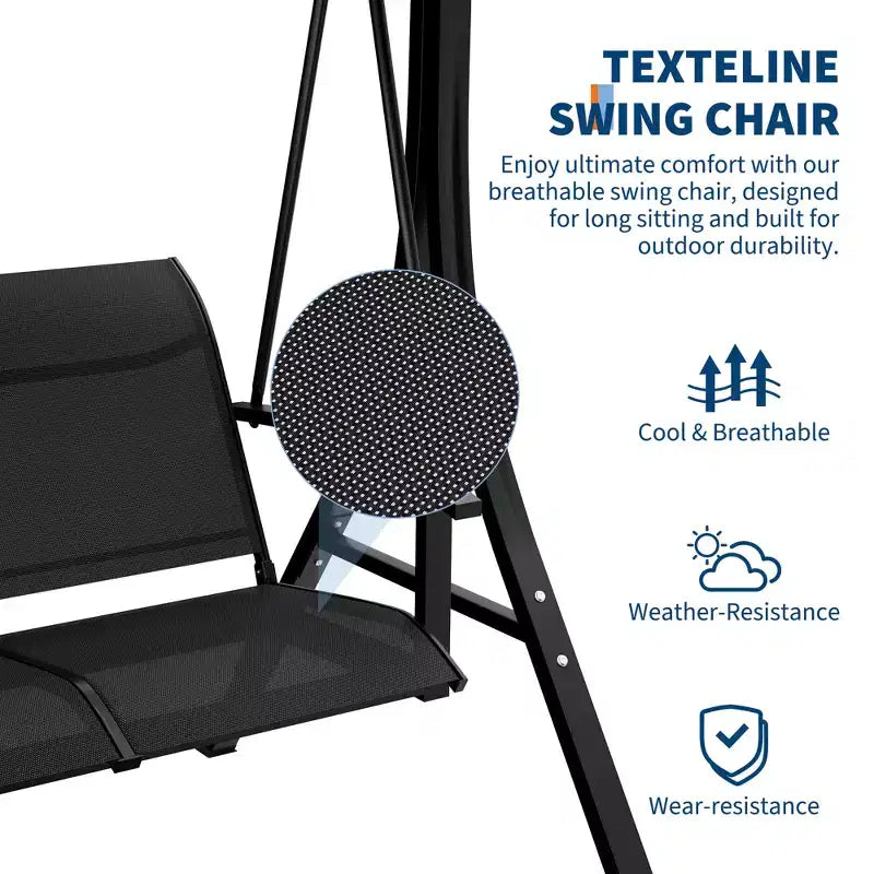 Outdoor Swing Chair with Adjustable Canopy, 3-Person Outdoor Patio SwingChair with Adjustable Tilt Shade, Porch Swing 3 Seater with Canopy