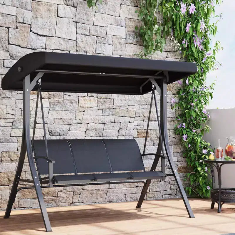 Outdoor Swing Chair with Adjustable Canopy, 3-Person Outdoor Patio SwingChair with Adjustable Tilt Shade, Porch Swing 3 Seater with Canopy