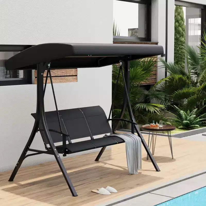 Outdoor Swing Chair with Adjustable Canopy, 3-Person Outdoor Patio SwingChair with Adjustable Tilt Shade, Porch Swing 3 Seater with Canopy