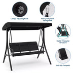 Outdoor Swing Chair with Adjustable Canopy, 3-Person Outdoor Patio SwingChair with Adjustable Tilt Shade, Porch Swing 3 Seater with Canopy