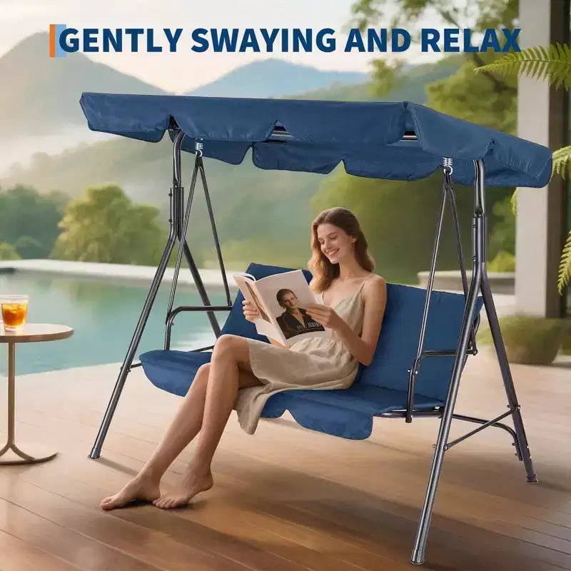 Outdoor Swing Chair with Adjustable Canopy, 3-Person Outdoor Patio SwingChair with Adjustable Tilt Shade, Porch Swing 3 Seater with Canopy