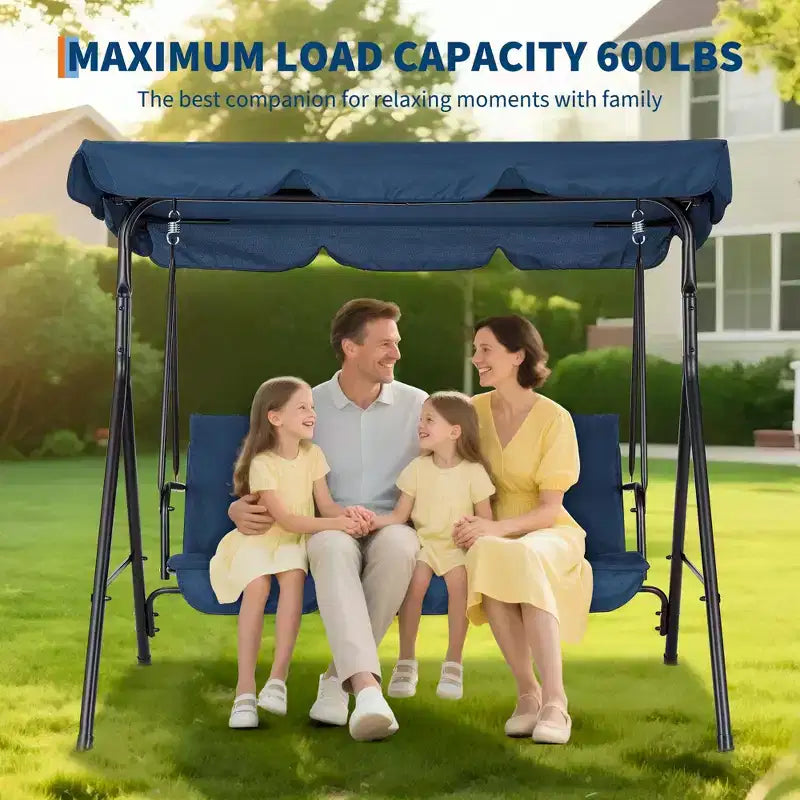 Outdoor Swing Chair with Adjustable Canopy, 3-Person Outdoor Patio SwingChair with Adjustable Tilt Shade, Porch Swing 3 Seater with Canopy