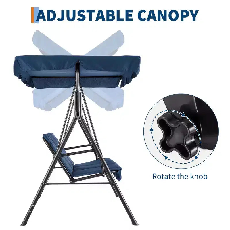Outdoor Swing Chair with Adjustable Canopy, 3-Person Outdoor Patio SwingChair with Adjustable Tilt Shade, Porch Swing 3 Seater with Canopy