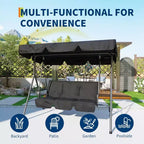 Outdoor Swing Chair with Adjustable Canopy, 3-Person Outdoor Patio SwingChair with Adjustable Tilt Shade, Porch Swing 3 Seater with Canopy