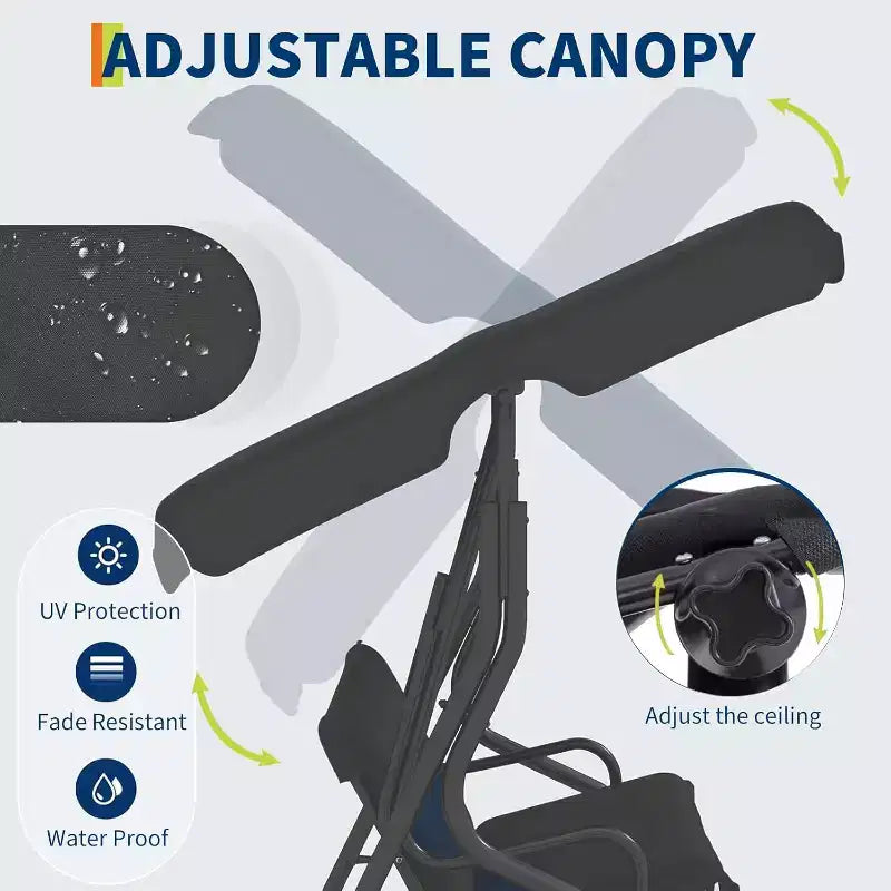 Outdoor Swing Chair with Adjustable Canopy, 3-Person Outdoor Patio SwingChair with Adjustable Tilt Shade, Porch Swing 3 Seater with Canopy