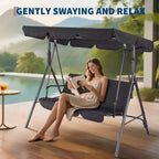 Outdoor Swing Chair with Adjustable Canopy, 3-Person Outdoor Patio SwingChair with Adjustable Tilt Shade, Porch Swing 3 Seater with Canopy