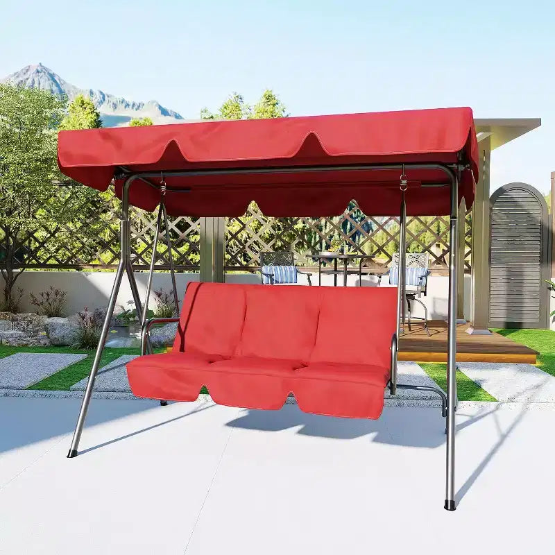 Outdoor Swing Chair with Adjustable Canopy, 3-Person Outdoor Patio SwingChair with Adjustable Tilt Shade, Porch Swing 3 Seater with Canopy
